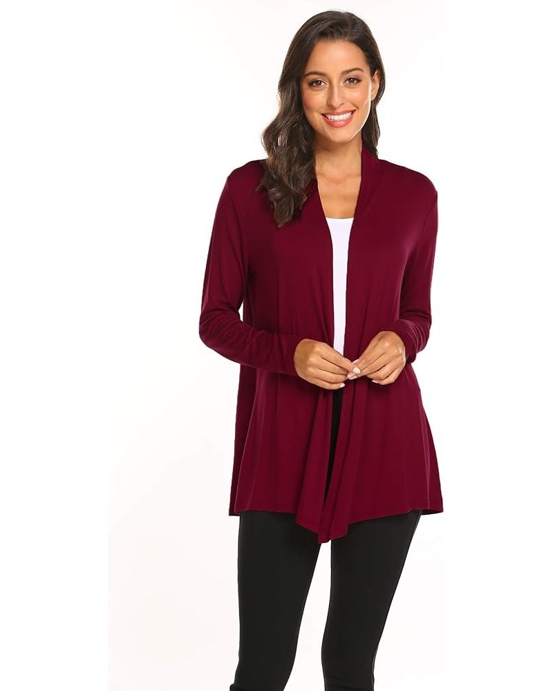 Womens Casual Lightweight Long Sleeve Cardigan Soft Drape Open Front Fall Dusters (S-3XL) Wine Red $13.60 Sweaters