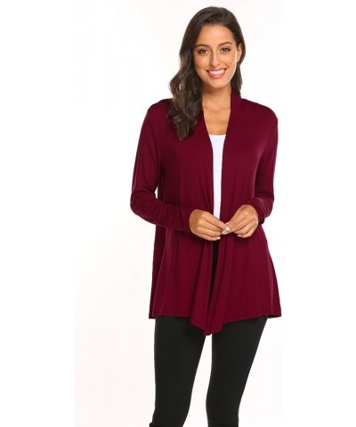 Womens Casual Lightweight Long Sleeve Cardigan Soft Drape Open Front Fall Dusters (S-3XL) Wine Red $13.60 Sweaters