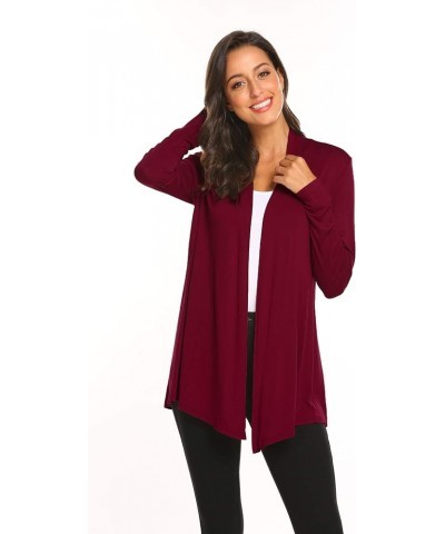 Womens Casual Lightweight Long Sleeve Cardigan Soft Drape Open Front Fall Dusters (S-3XL) Wine Red $13.60 Sweaters