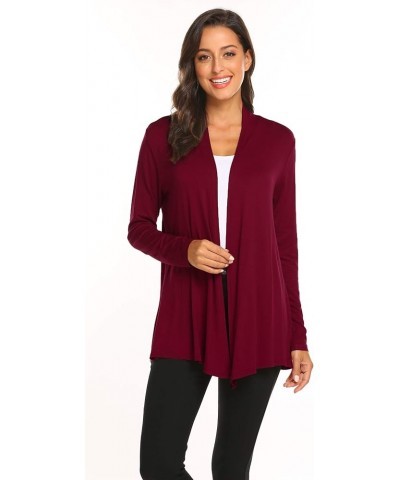 Womens Casual Lightweight Long Sleeve Cardigan Soft Drape Open Front Fall Dusters (S-3XL) Wine Red $13.60 Sweaters