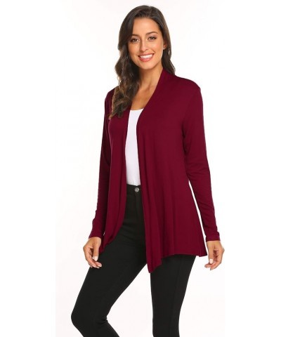 Womens Casual Lightweight Long Sleeve Cardigan Soft Drape Open Front Fall Dusters (S-3XL) Wine Red $13.60 Sweaters