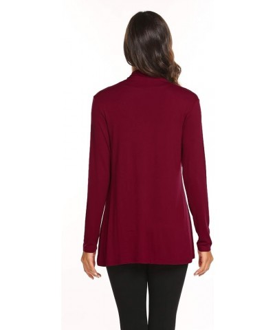 Womens Casual Lightweight Long Sleeve Cardigan Soft Drape Open Front Fall Dusters (S-3XL) Wine Red $13.60 Sweaters