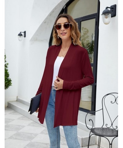 Womens Casual Lightweight Long Sleeve Cardigan Soft Drape Open Front Fall Dusters (S-3XL) Wine Red $13.60 Sweaters