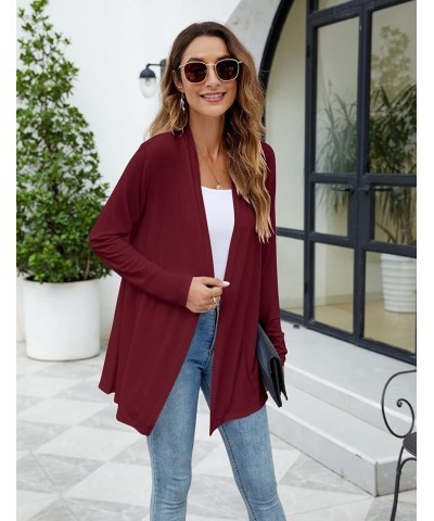 Womens Casual Lightweight Long Sleeve Cardigan Soft Drape Open Front Fall Dusters (S-3XL) Wine Red $13.60 Sweaters