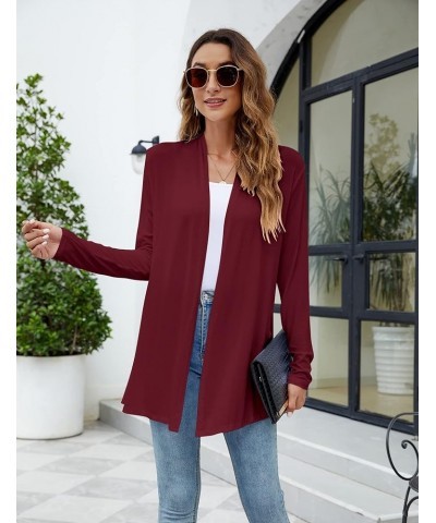 Womens Casual Lightweight Long Sleeve Cardigan Soft Drape Open Front Fall Dusters (S-3XL) Wine Red $13.60 Sweaters