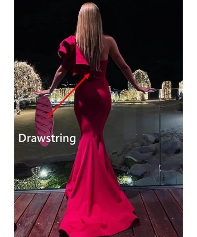 Women's One Shoulder Ruffles Satin Mermaid Prom Dresses Long Ball Gowns Formal Evening Party Gowns Red $39.74 Dresses