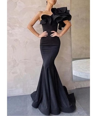 Women's One Shoulder Ruffles Satin Mermaid Prom Dresses Long Ball Gowns Formal Evening Party Gowns Red $39.74 Dresses