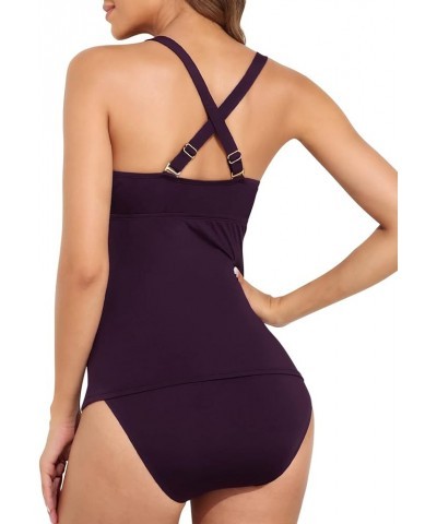 Women's Tankini Swimsuits Twist Tummy Control Swim Top with Shorts Two Piece Bathing Suits Dark Purple $25.36 Swimsuits