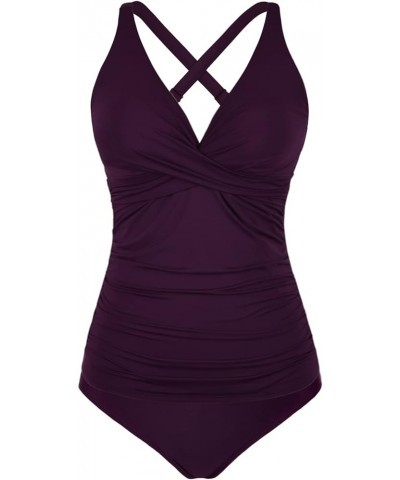 Women's Tankini Swimsuits Twist Tummy Control Swim Top with Shorts Two Piece Bathing Suits Dark Purple $25.36 Swimsuits