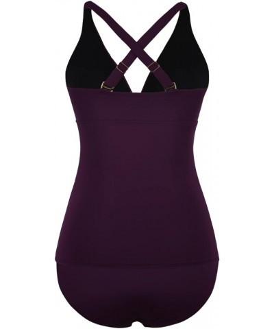 Women's Tankini Swimsuits Twist Tummy Control Swim Top with Shorts Two Piece Bathing Suits Dark Purple $25.36 Swimsuits