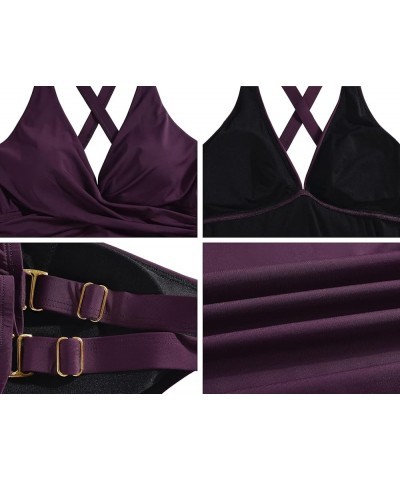 Women's Tankini Swimsuits Twist Tummy Control Swim Top with Shorts Two Piece Bathing Suits Dark Purple $25.36 Swimsuits