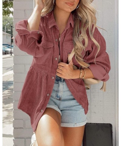 Womens Corduroy Shirts Casual Long Sleeve Button Down Blouses Tunic Babydoll Dress Loose Pocket Jacket Shackets Pink $20.66 J...