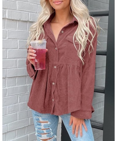 Womens Corduroy Shirts Casual Long Sleeve Button Down Blouses Tunic Babydoll Dress Loose Pocket Jacket Shackets Pink $20.66 J...