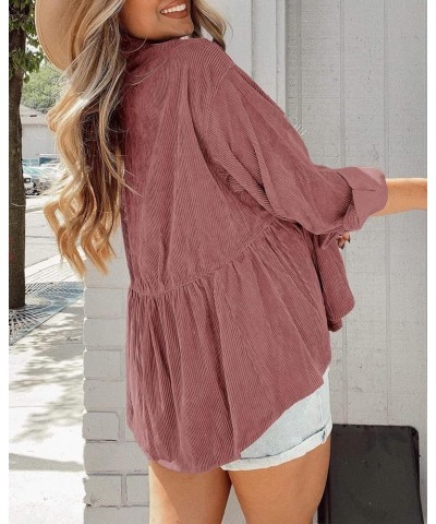 Womens Corduroy Shirts Casual Long Sleeve Button Down Blouses Tunic Babydoll Dress Loose Pocket Jacket Shackets Pink $20.66 J...