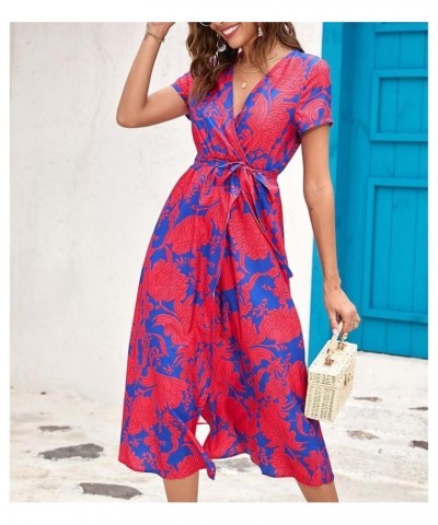 Dresses Women's 2023 Floral Summer Dress Wrap V Neck Short Sleeve Belted Ruffle Hem A-Line Bohemian Dresses A03 A03-rd1 $5.69...