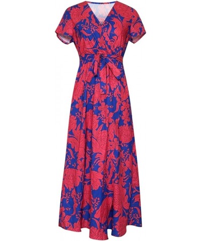 Dresses Women's 2023 Floral Summer Dress Wrap V Neck Short Sleeve Belted Ruffle Hem A-Line Bohemian Dresses A03 A03-rd1 $5.69...