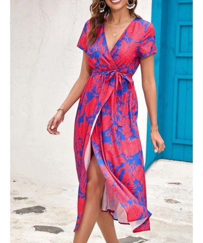 Dresses Women's 2023 Floral Summer Dress Wrap V Neck Short Sleeve Belted Ruffle Hem A-Line Bohemian Dresses A03 A03-rd1 $5.69...