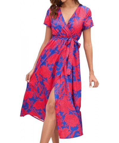 Dresses Women's 2023 Floral Summer Dress Wrap V Neck Short Sleeve Belted Ruffle Hem A-Line Bohemian Dresses A03 A03-rd1 $5.69...