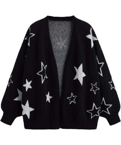 Women's Plus Size Graphic Print Long Sleeve Open Front Knitwear Cardigan Black Star $23.84 Sweaters