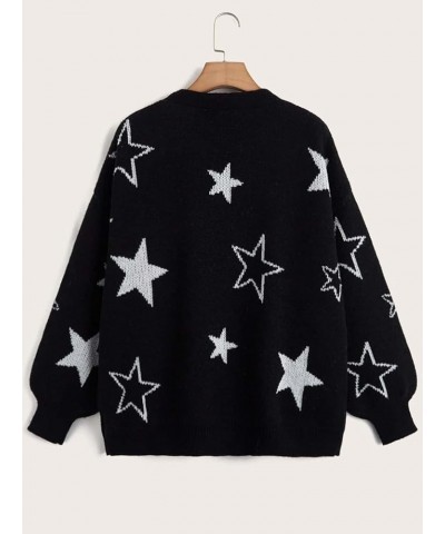 Women's Plus Size Graphic Print Long Sleeve Open Front Knitwear Cardigan Black Star $23.84 Sweaters