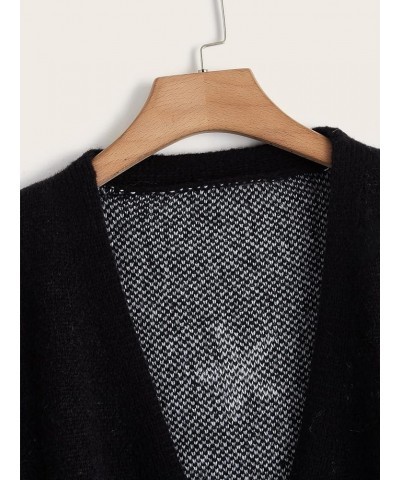 Women's Plus Size Graphic Print Long Sleeve Open Front Knitwear Cardigan Black Star $23.84 Sweaters