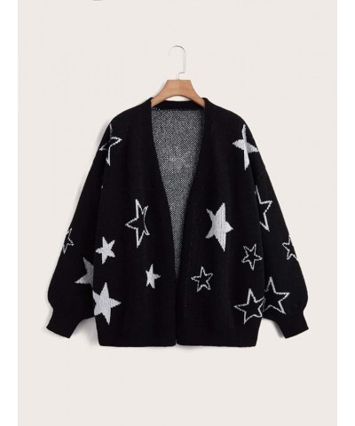 Women's Plus Size Graphic Print Long Sleeve Open Front Knitwear Cardigan Black Star $23.84 Sweaters