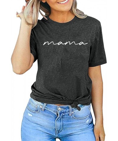 Mama Shirts Women Mama Letter Printed T-Shirt Mama Graphic Tee Casual Short Sleeve Tops Tee Grey, Short Sleeve $10.29 T-Shirts