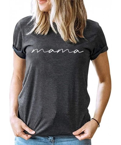 Mama Shirts Women Mama Letter Printed T-Shirt Mama Graphic Tee Casual Short Sleeve Tops Tee Grey, Short Sleeve $10.29 T-Shirts