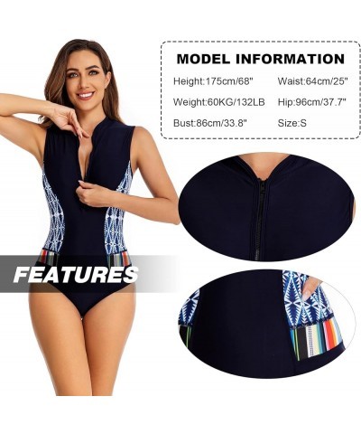 Women's Rash Guard UV UPF 50+ Sun Protection Printed Zipper Surfing One Piece Swimsuit Bathing Suit Swimwear S-XXL Blue2 $20....