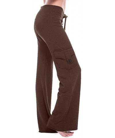 Cargo Pants for Women High Waisted Bootcut Yoga Pant Wide Leg Sweatpants Fall Plus Size Workout Trousers with Pockets D-brown...