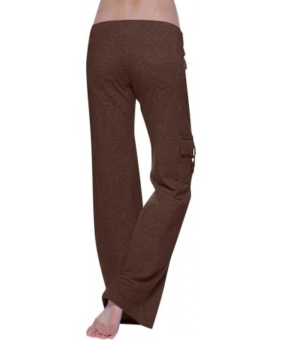 Cargo Pants for Women High Waisted Bootcut Yoga Pant Wide Leg Sweatpants Fall Plus Size Workout Trousers with Pockets D-brown...