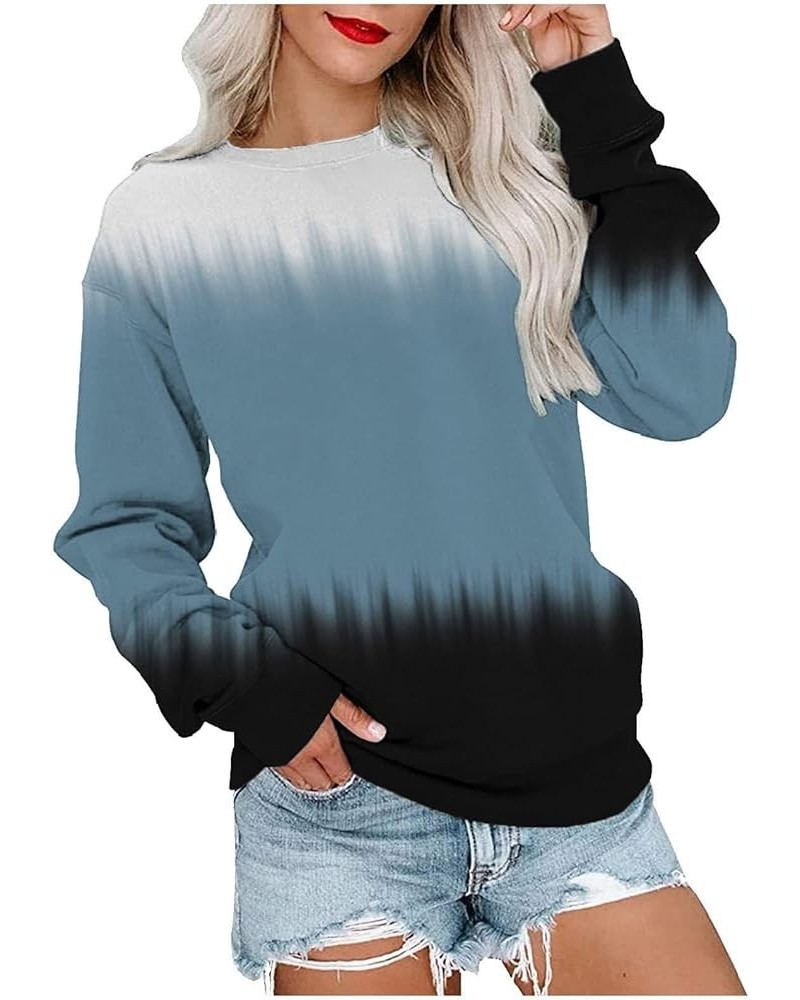 Fall Long Sleeve Sweatshirt Women's Solid/Fade Color Loose Tops Crewneck Pullover Hoodies Sporty Trendy Sweatshirts E-black $...