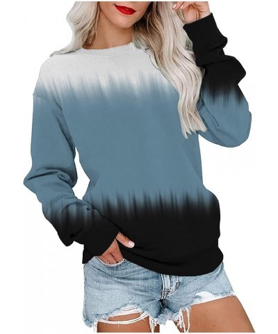 Fall Long Sleeve Sweatshirt Women's Solid/Fade Color Loose Tops Crewneck Pullover Hoodies Sporty Trendy Sweatshirts E-black $...