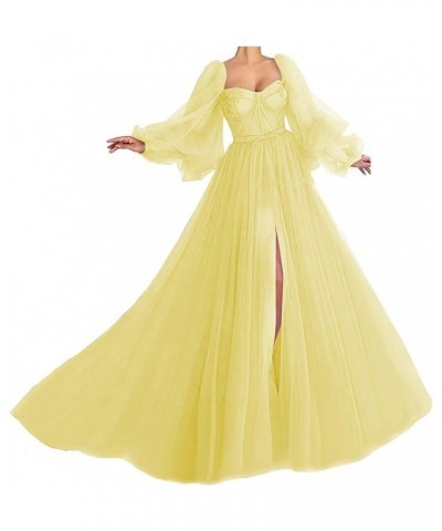 Women's Puffy Sleeve Prom Dress Ball Gown Tulle Sweetheart Wedding Formal Evening Dresses with Split Yellow $38.25 Dresses