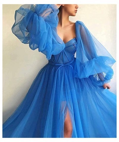 Women's Puffy Sleeve Prom Dress Ball Gown Tulle Sweetheart Wedding Formal Evening Dresses with Split Yellow $38.25 Dresses