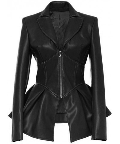 Women's Fashion Perfectly Shaping Zip Up Long Sleeves Faux Leather Biker Jacket Black $26.00 Coats