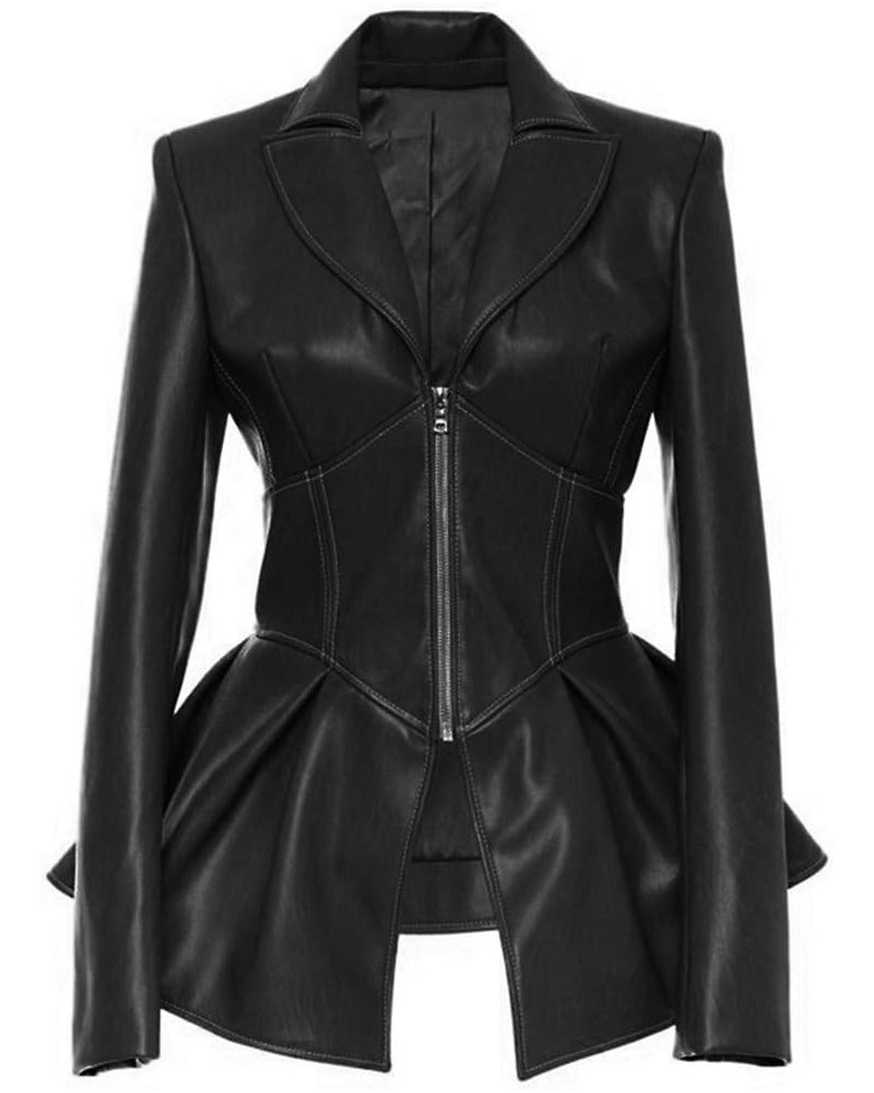 Women's Fashion Perfectly Shaping Zip Up Long Sleeves Faux Leather Biker Jacket Black $26.00 Coats