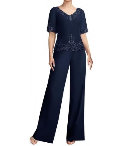 2 Pieces Mother of The Bride Pant Suits for Women Dressy Wedding Applique Formal Evening Dresses with Sleeves Ocean Blue $34....