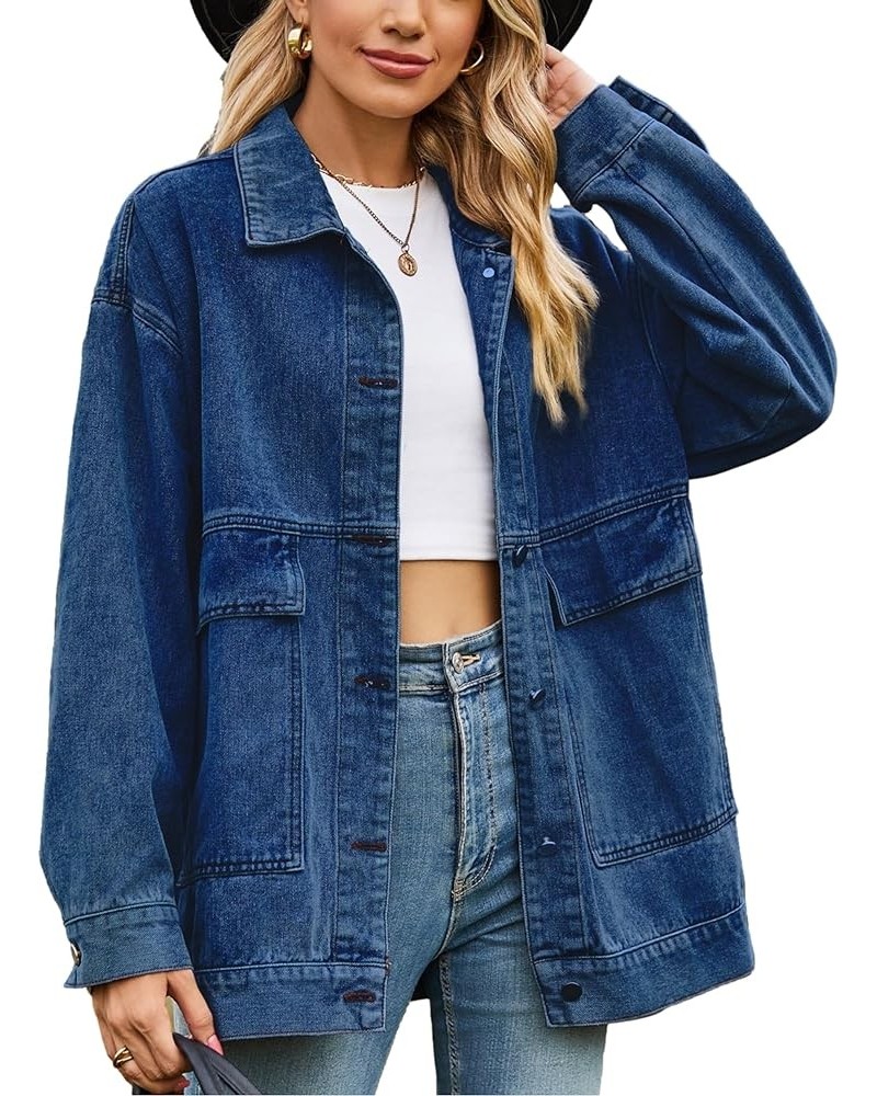 Denim Jean Vest for Women Sleeveless Oversized Button Down Denim Jean Vest Waistcoat Shacket Jacket Z-dark Blue $19.23 Vests