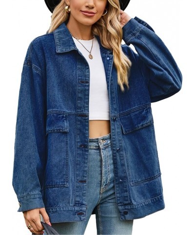 Denim Jean Vest for Women Sleeveless Oversized Button Down Denim Jean Vest Waistcoat Shacket Jacket Z-dark Blue $19.23 Vests