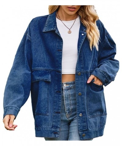 Denim Jean Vest for Women Sleeveless Oversized Button Down Denim Jean Vest Waistcoat Shacket Jacket Z-dark Blue $19.23 Vests