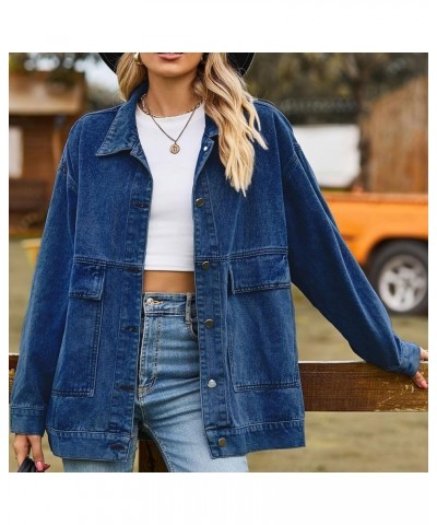 Denim Jean Vest for Women Sleeveless Oversized Button Down Denim Jean Vest Waistcoat Shacket Jacket Z-dark Blue $19.23 Vests