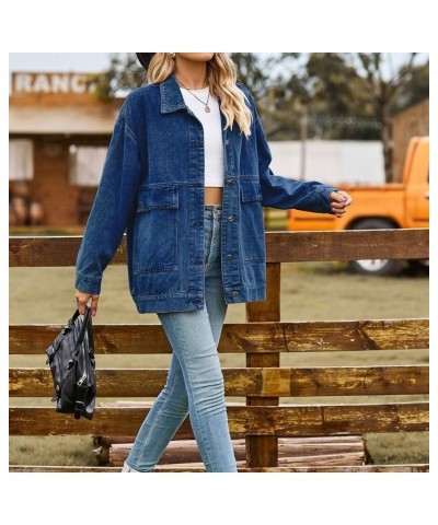 Denim Jean Vest for Women Sleeveless Oversized Button Down Denim Jean Vest Waistcoat Shacket Jacket Z-dark Blue $19.23 Vests