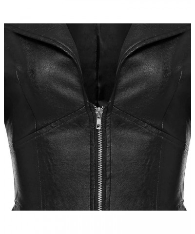 Women's Fashion Perfectly Shaping Zip Up Long Sleeves Faux Leather Biker Jacket Black $26.00 Coats