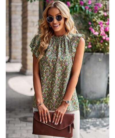 Women's Floral Mock Neck Short Ruffle Sleeve Boho Tops Dressy Casual Trendy Shirts Blouse Spring Summer Work 2023 Green $15.6...