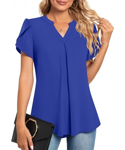 Women's Summer Dressy Chiffon Blouse Notch V Neck Petal Sleeve Tops Loose Casual Cute Shirts for Work Short-royal Blue $17.09...