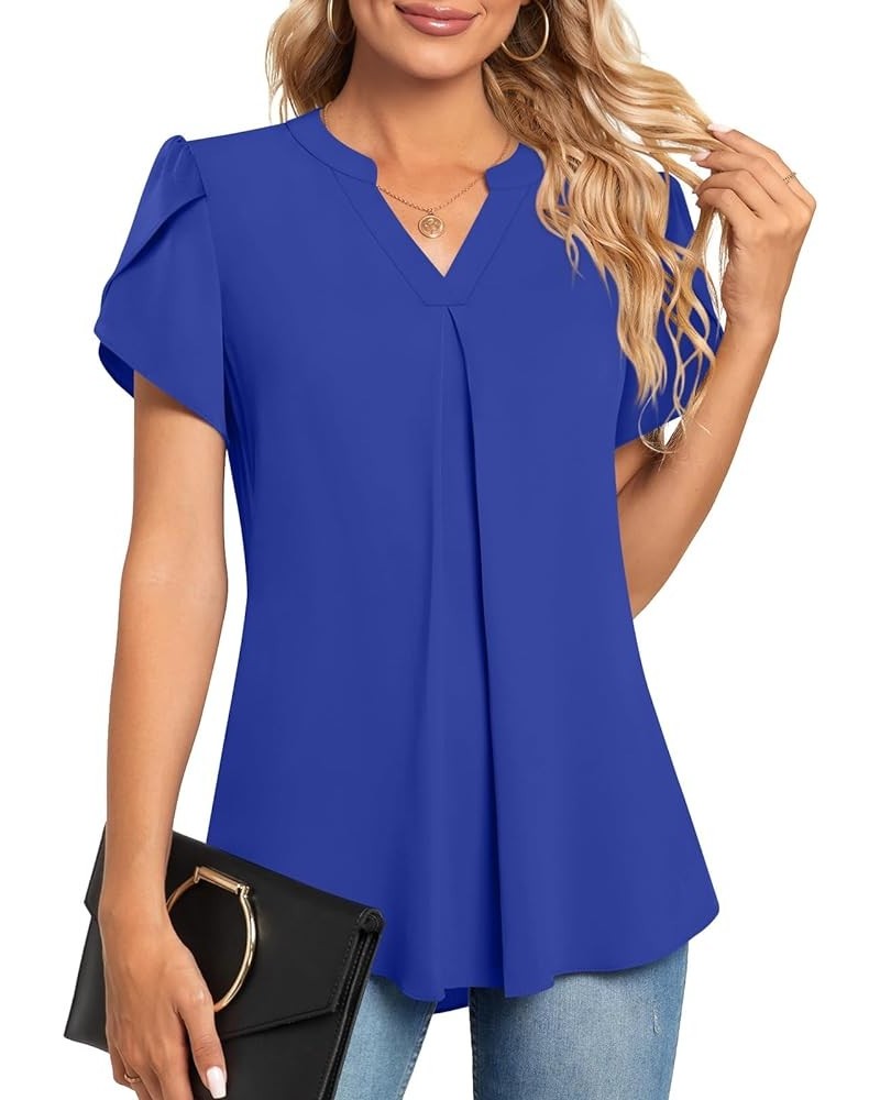 Women's Summer Dressy Chiffon Blouse Notch V Neck Petal Sleeve Tops Loose Casual Cute Shirts for Work Short-royal Blue $17.09...