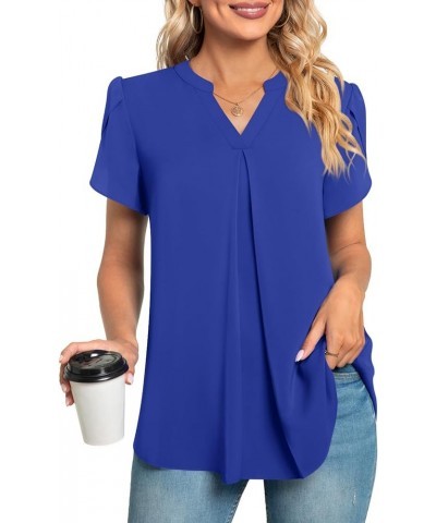 Women's Summer Dressy Chiffon Blouse Notch V Neck Petal Sleeve Tops Loose Casual Cute Shirts for Work Short-royal Blue $17.09...