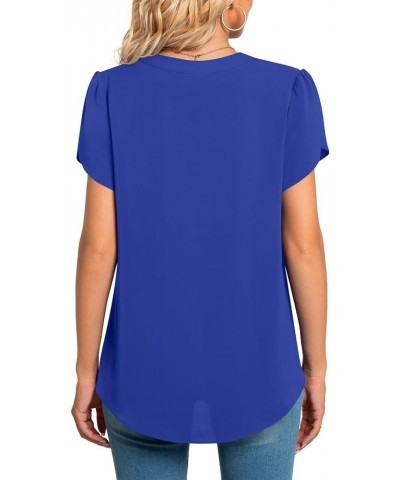 Women's Summer Dressy Chiffon Blouse Notch V Neck Petal Sleeve Tops Loose Casual Cute Shirts for Work Short-royal Blue $17.09...