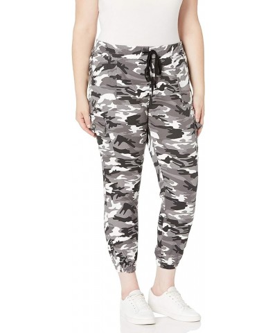 Women's Cargo Pocket Camo Jogger Juniors Plus Size High Waisted Skinny Pants with Drawstring Gray Camo $11.40 Pants